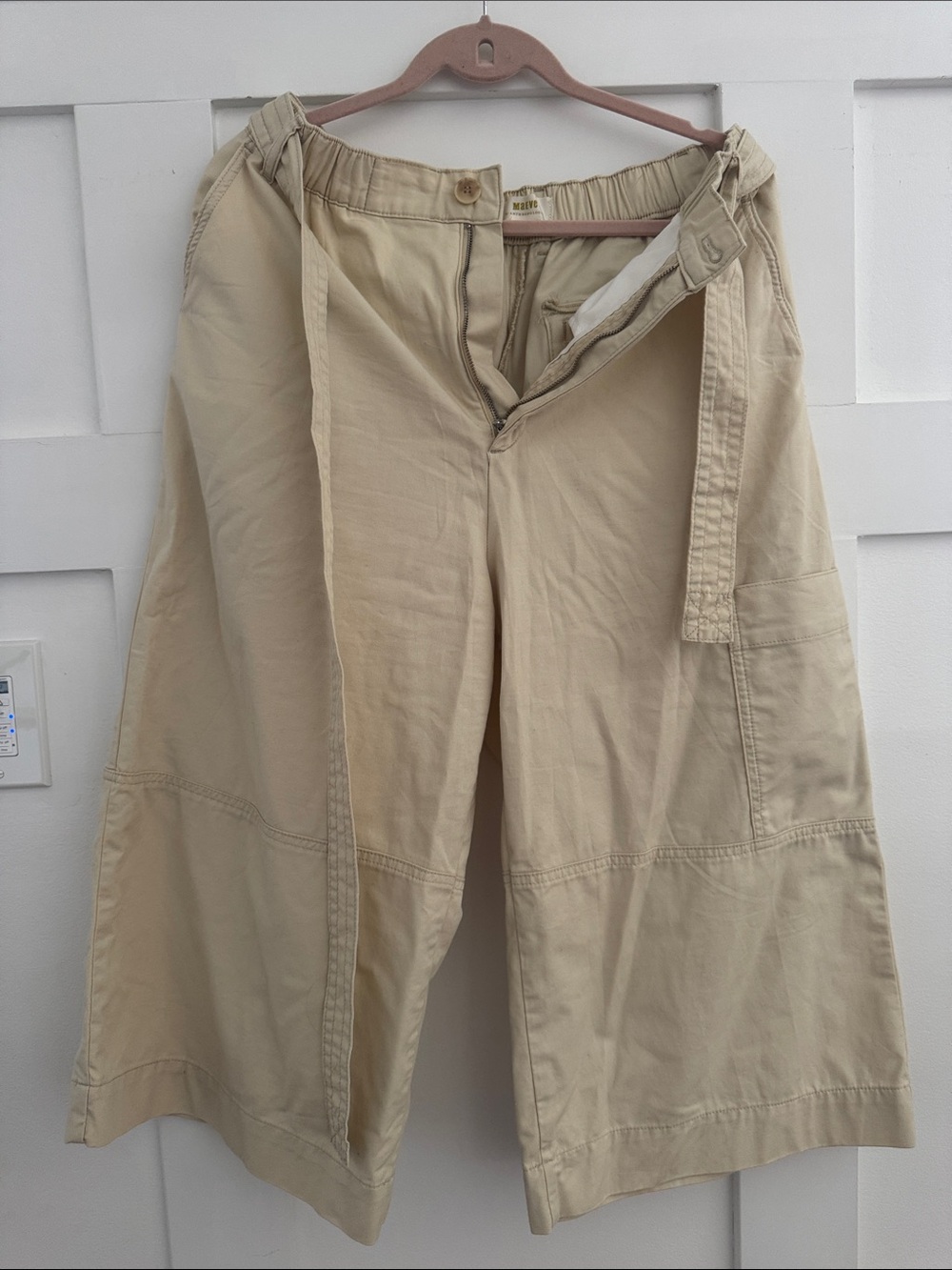 Maeve Wide-Leg Utility Jumpsuit Pants in Beige
